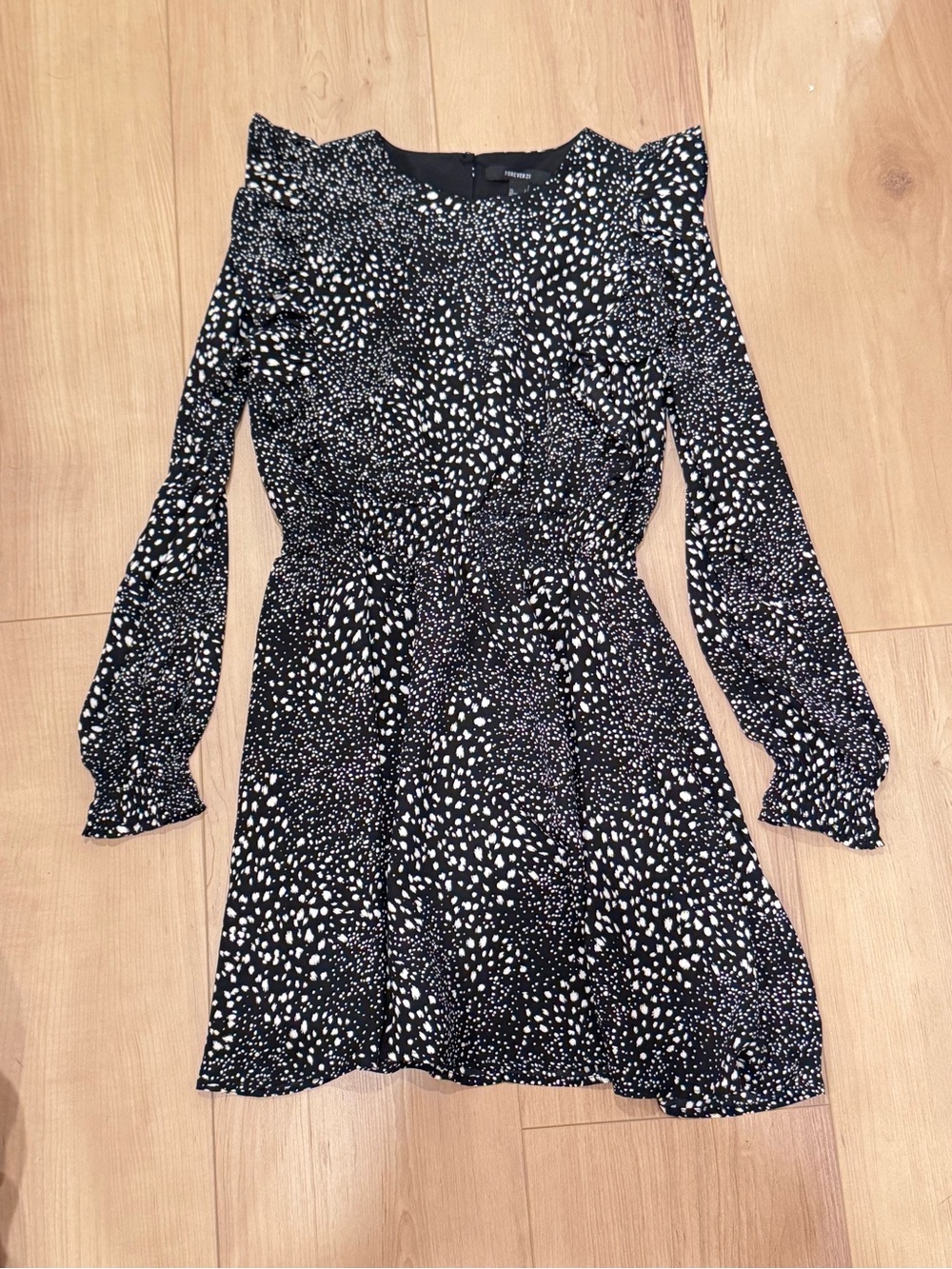 Forever 21 Black Dress with White Dot Print - Long Sleeve